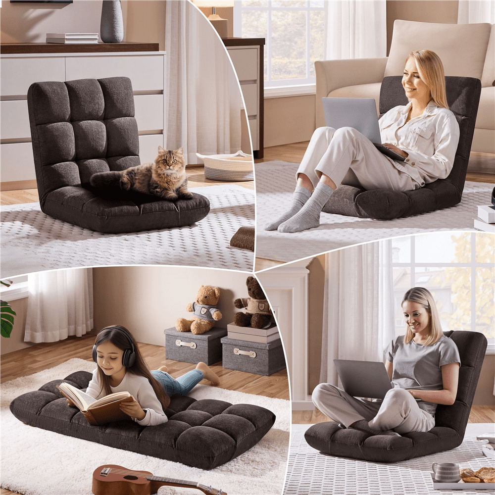 Yaheetech Floor Folding Sofa Chair Sofa Couch with 14 Adjustable Positions, Brown