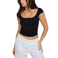thumbnail image 2 of Coduop Women Backless T-Shirt Short Sleeve Crew Neck Crop Top Open Back Slim Fit Tee Tops, 2 of 5