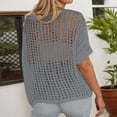 thumbnail image 5 of Crochet Coverups for Women Summer Cap Sleeve Hollow Out Casual Cruise Beach Vacation Tops Knit Pullover Sweater Gray L, 5 of 7
