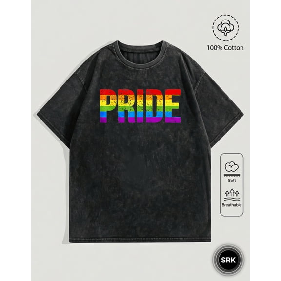 Washed Rainbow Pride Graphic Vintage Oversized Grunge Y2K Short Sleeve Crewneck Cotton Unisex Men's Women's Tee Shirt