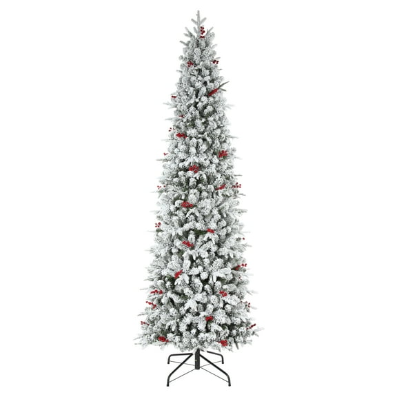 Haute Decor 9 Ft. Tall Slim Lexington Pre-Lit Flocked Artificial Christmas Tree