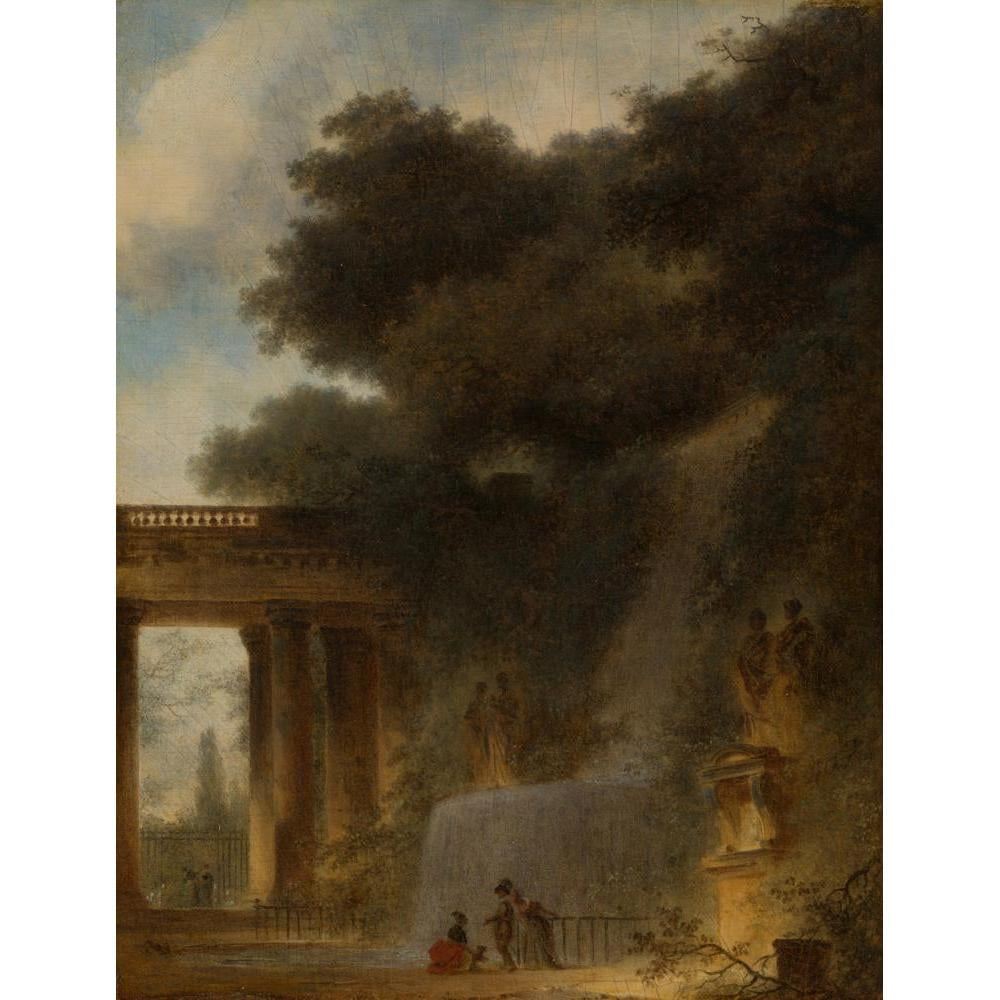 Jean-Honoré Fragonard 12x14 Gold Ornate Wood Frame and Double Matted Museum Art Print Titled - The Cascade (ca. 1775)