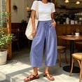 thumbnail image 4 of Betivan Linen Shorts for Women Wide Leg Knee Length Bermuda Shorts Summer Casual Capris High Waisted Capri Pant with Pockets, 4 of 8