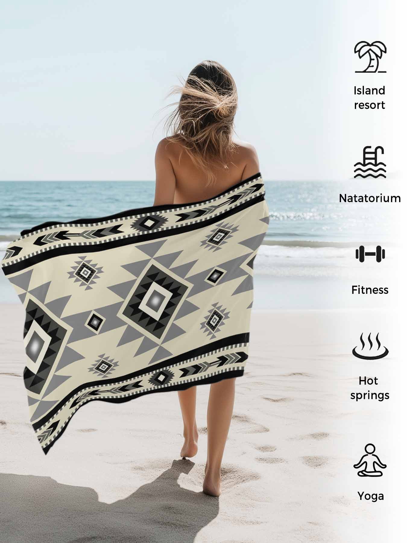 Boho Southwest Beach Towels Blanket Soft & Absorbent Quick Dry Microfiber Aztec Tribal Retro Geometric Patterns Pool Towels for Swimming ,Yoga, Sports, Gym, Camping,Large 30X60in, Gray