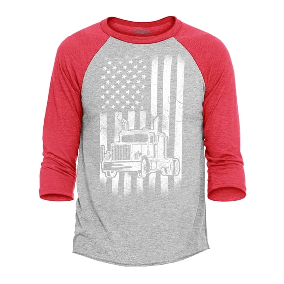 Shop4Ever Men's Trucker American Flag USA Raglan Baseball Shirt Large Heather Grey/Red