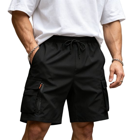 BRANROY Mens Cargo Shorts for Men - Relaxed Fit Breathable Multi‑Pocket Shorts, Great as Hiking Shorts or Beach Shorts, also for Running and Daily Sport,Black,L