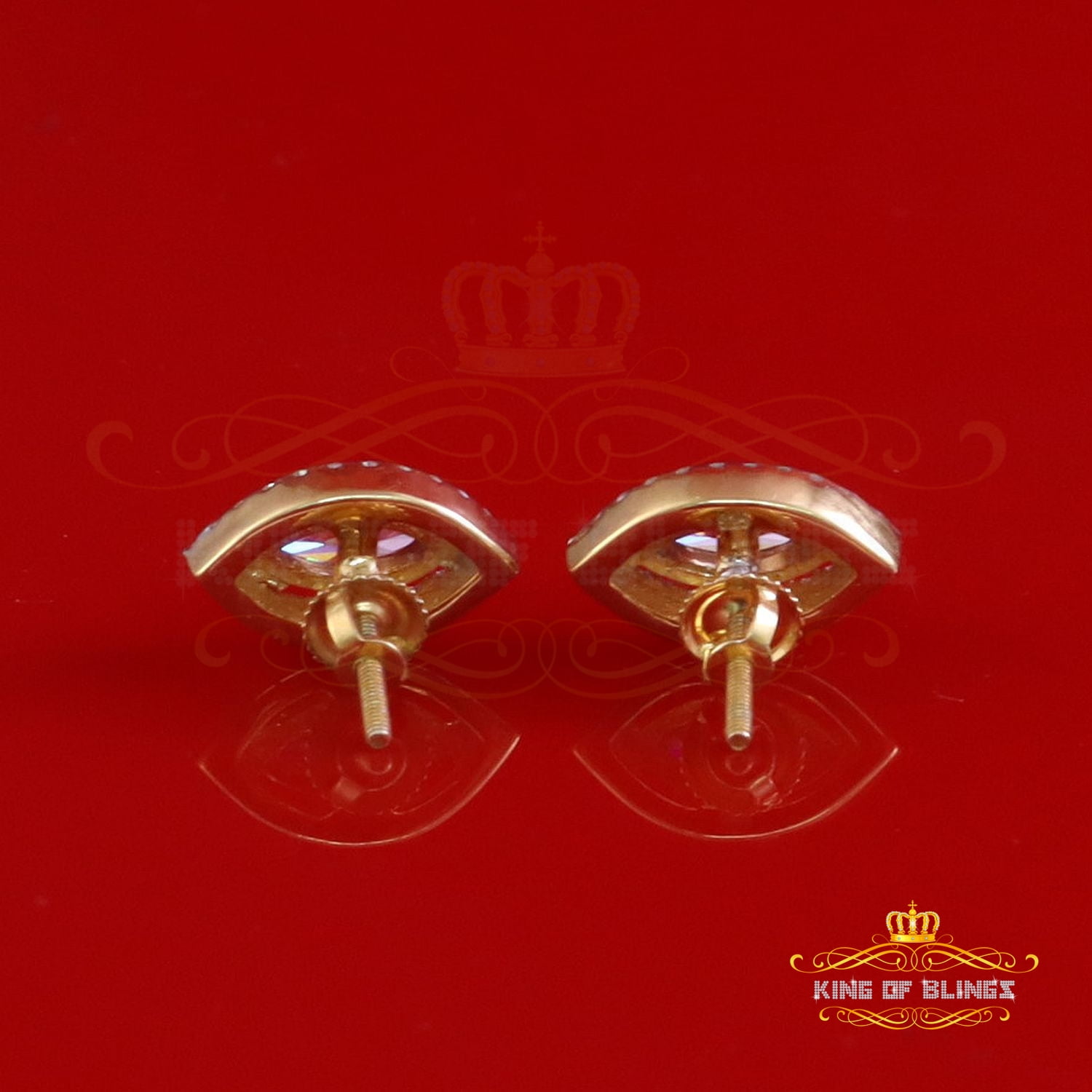 King of Bling's 1.25CT VVS 'D' Pink Moissanite Men's/Women 925 Yellow Silver Stud Earrings