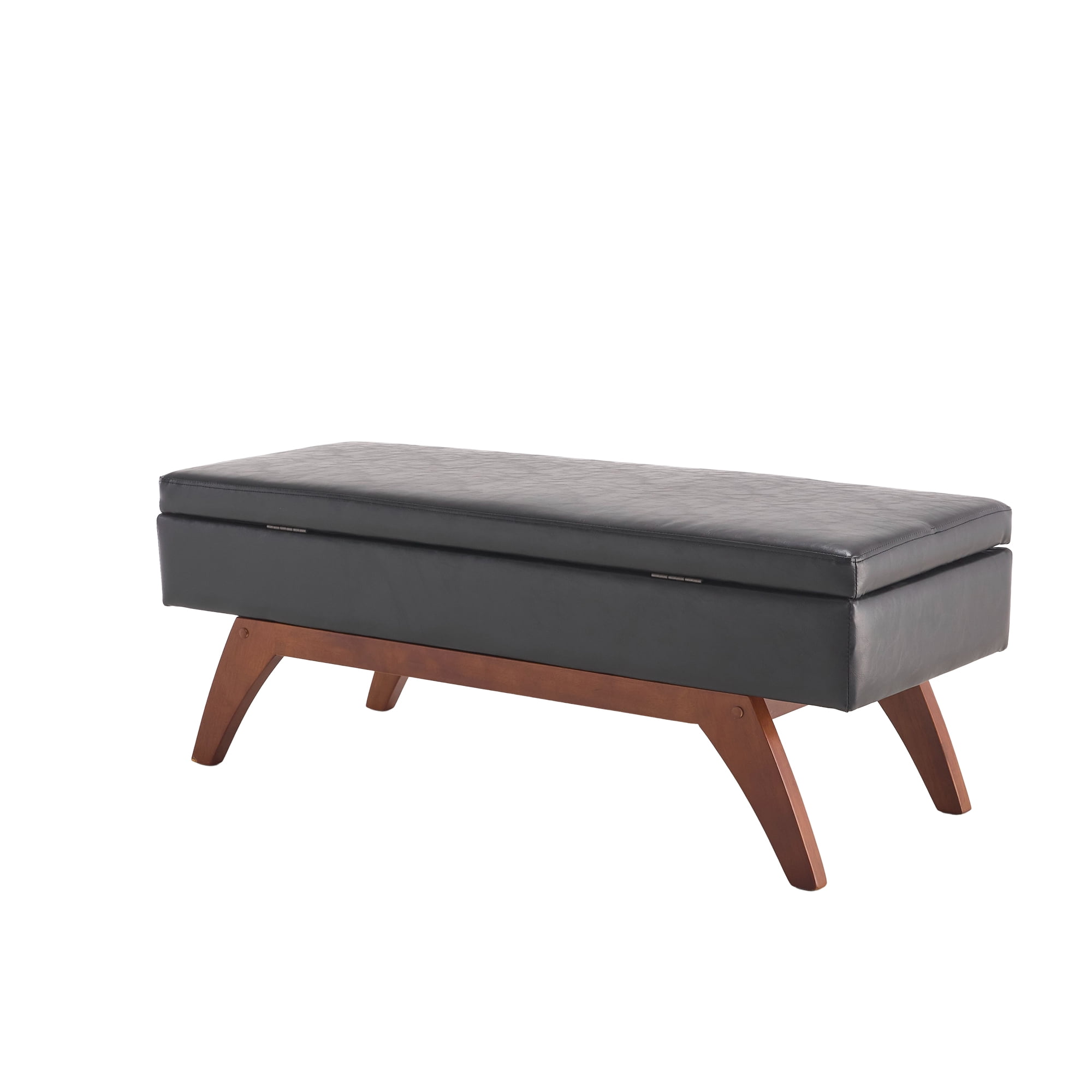 MOONMISS PU Leather Upholstered Solid Wood Frame Bed End Stool with Storage Function-Black