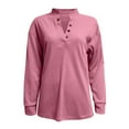 thumbnail image 3 of Womens Tshirts Long Sleeve Womens Tunic Tops Fall V Neck Loose Solid Summer Stitching Blouses Business Casual Pink M, 3 of 7