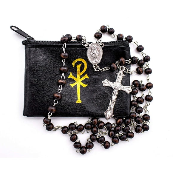 Elysian Gift Shop Catholic 6mm beads Rosary with Vinyl Rosary Case (Wood)