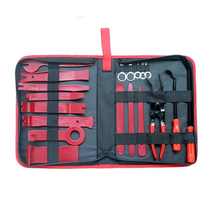 

19Pcs Car Radio Audio Kit Stereo Door Trim Dash Panel Install Removal Pry Tools Removal Opening Tool Set DIY Car Repair Kit with Zipper Bag (Red)