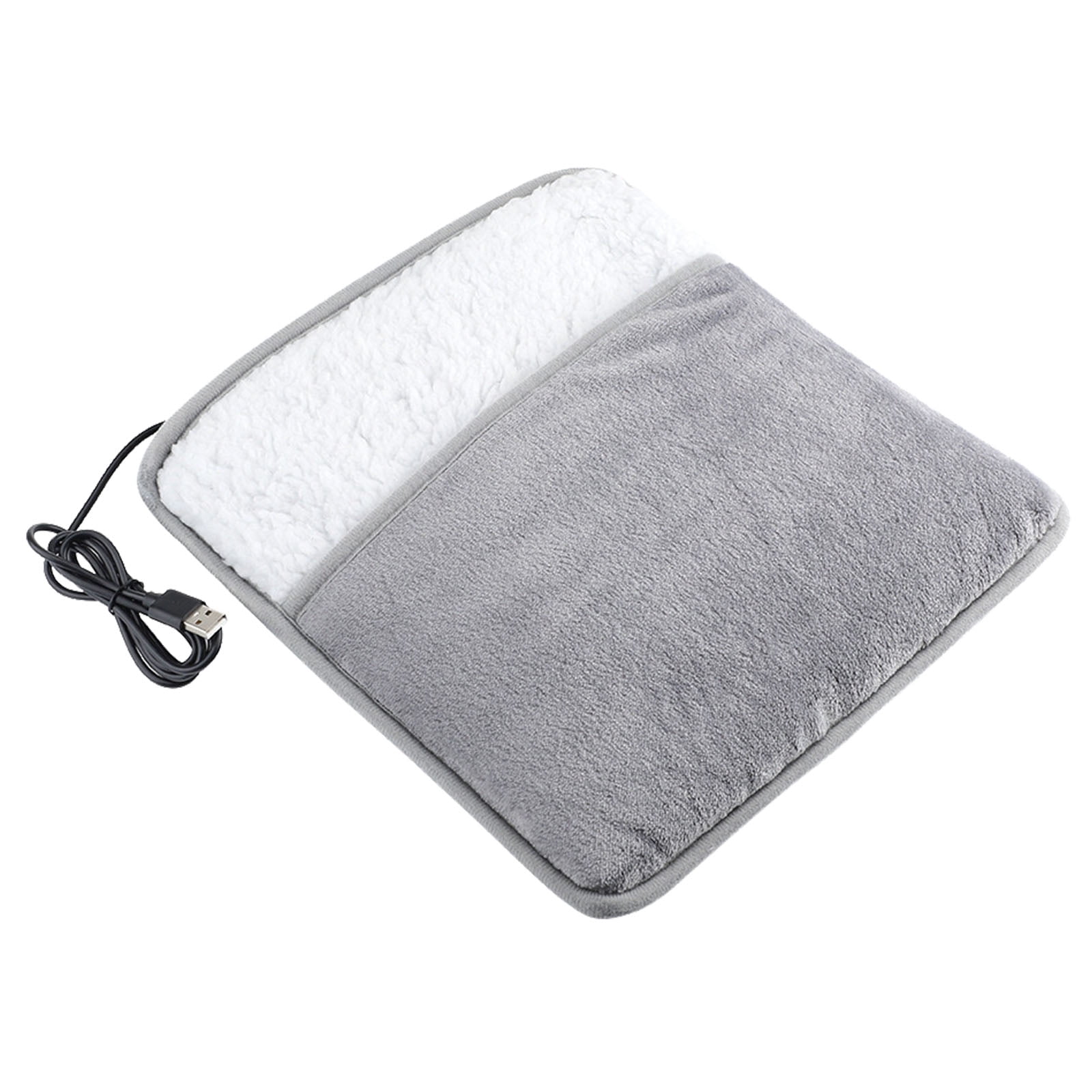 LITINKIMI USB Powered Electric Foot Warmer Grey Fleece Soft Heating Pad for Home