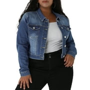 MODA NOVA Juniors Plus Size Jean Button Outfits Fashion Cropped Denim Jackets
