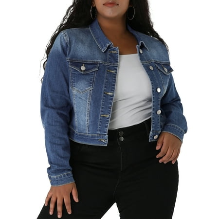 MODA NOVA Juniors Plus Size Jean Button Outfits Fashion Cropped Denim Jackets