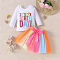 thumbnail image 2 of Fsqjgq Baby Girl Clothes Toddler Girls Birthday Outfits Embroidery Letter T Shirt Tops+Rainbow Tutu Skirt Two Piece Birthday Clothing Sets 18-24 Months, 2 of 9