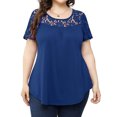 thumbnail image 2 of Tops Para Mujer Elegante Casual Tallas Grandes Tops Moda Causal Cuello Redondo Blusa Sólida Camiseta de Manga Corta de Encaje Odeerbi ODB160452, 2 of 9