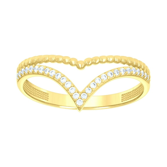 14k 14kt Yellow Gold Womens Cubic-Zirconia V-Shaped Fashion Ring