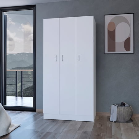 CoSoTower 3-Door Wardrobe with Hanging Rod White