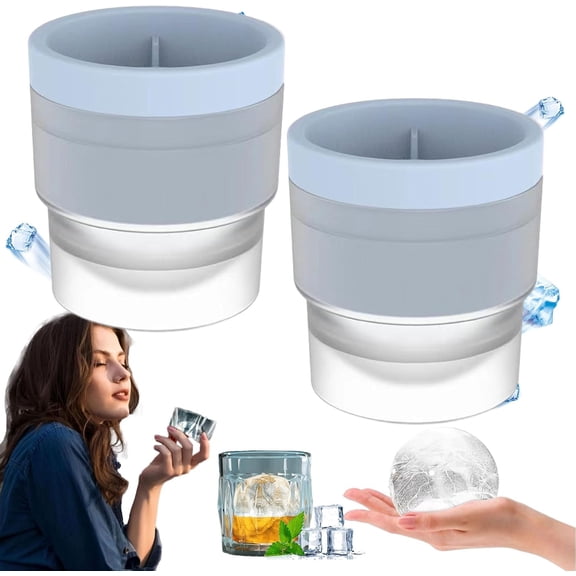 Chiclify Ice Ball, Chiclify Ice Ball Maker Mold, Round Ice Cube Mold, 2.5 Inch Sphere Ice Cubes Premium Silicone Ice Cube Molds, Easy-Release Sphere Ice Maker
