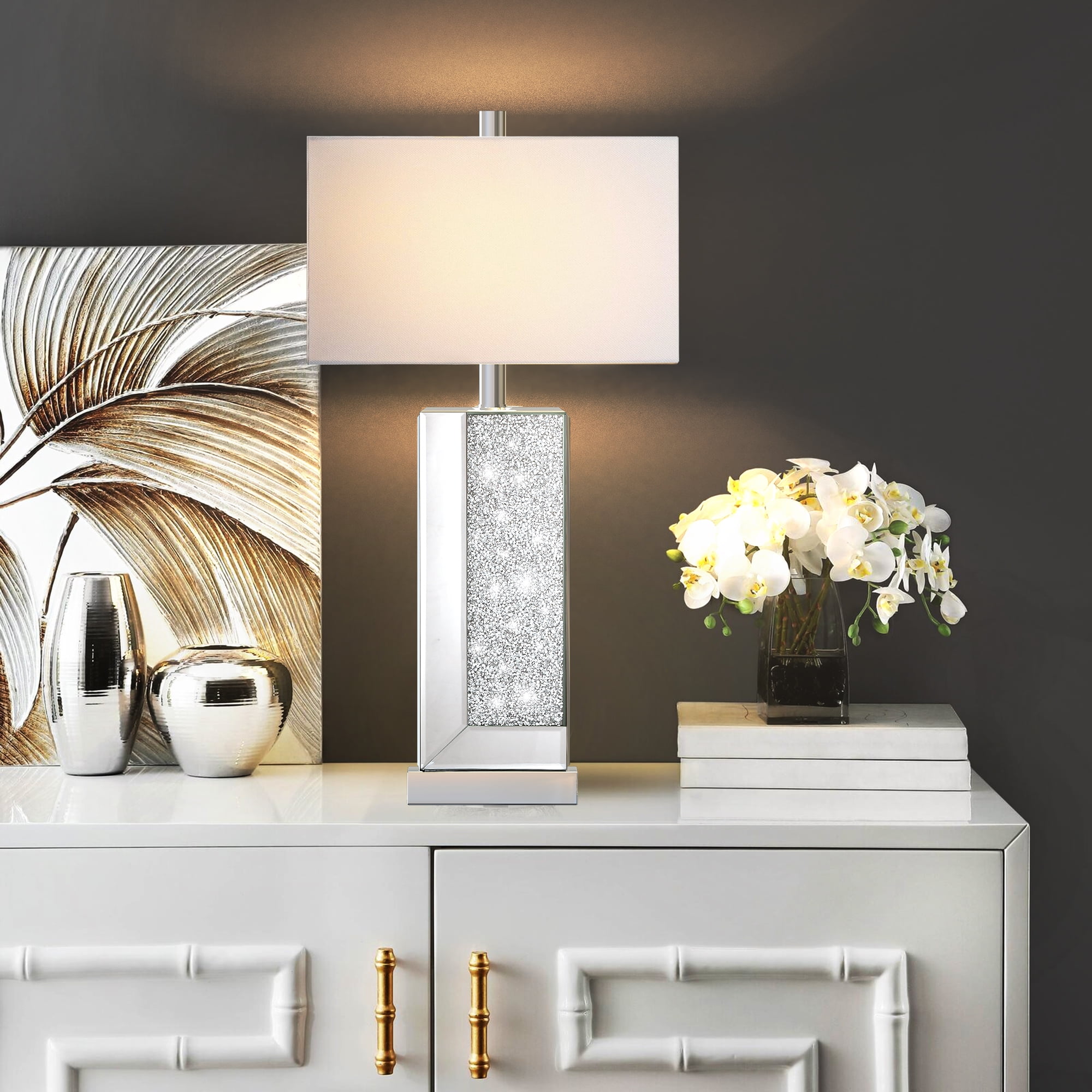 Modern Mirror Table Lamp Set of 2 - Touch Control 3-Way Dimmable Bedside Lamps with USB-C/A Ports for Living Room