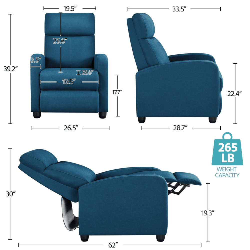 Alden Design Adjustable Fabric Recliner Chair with Pocket Springs for Livingroom, Set of 2, Teal