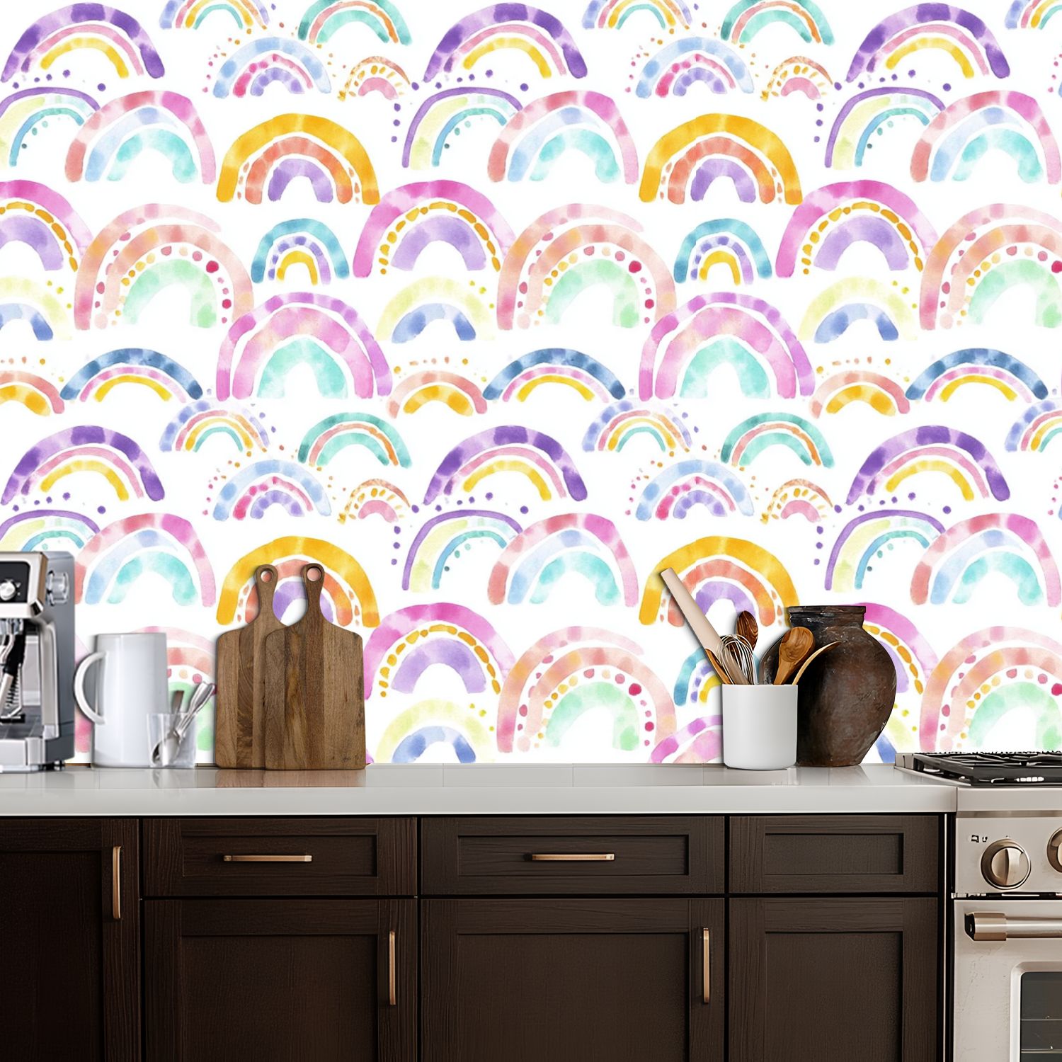 Peel and Stick Wallpaper 17.7in x 9.8ft Watercolor Rainbow Pastel Colors White Contact Paper Vinyl Self-Adhesive Removable Wall Paper for Bedroom DIY Home Decor Renter Friendly
