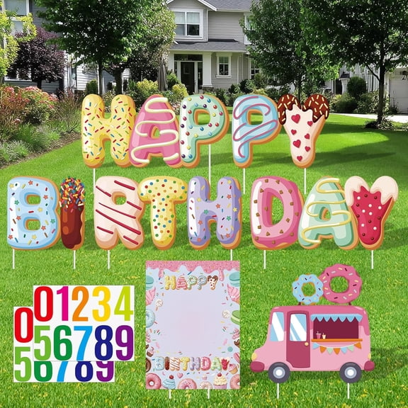 Donut Birthday Yard Signs with Stakes Donut Birthday Party Supplies Personalized Signs with 20 Number Stickers Sweet Donuts Lawn Decorations for Garden Outdoor Birthday Party Decorations