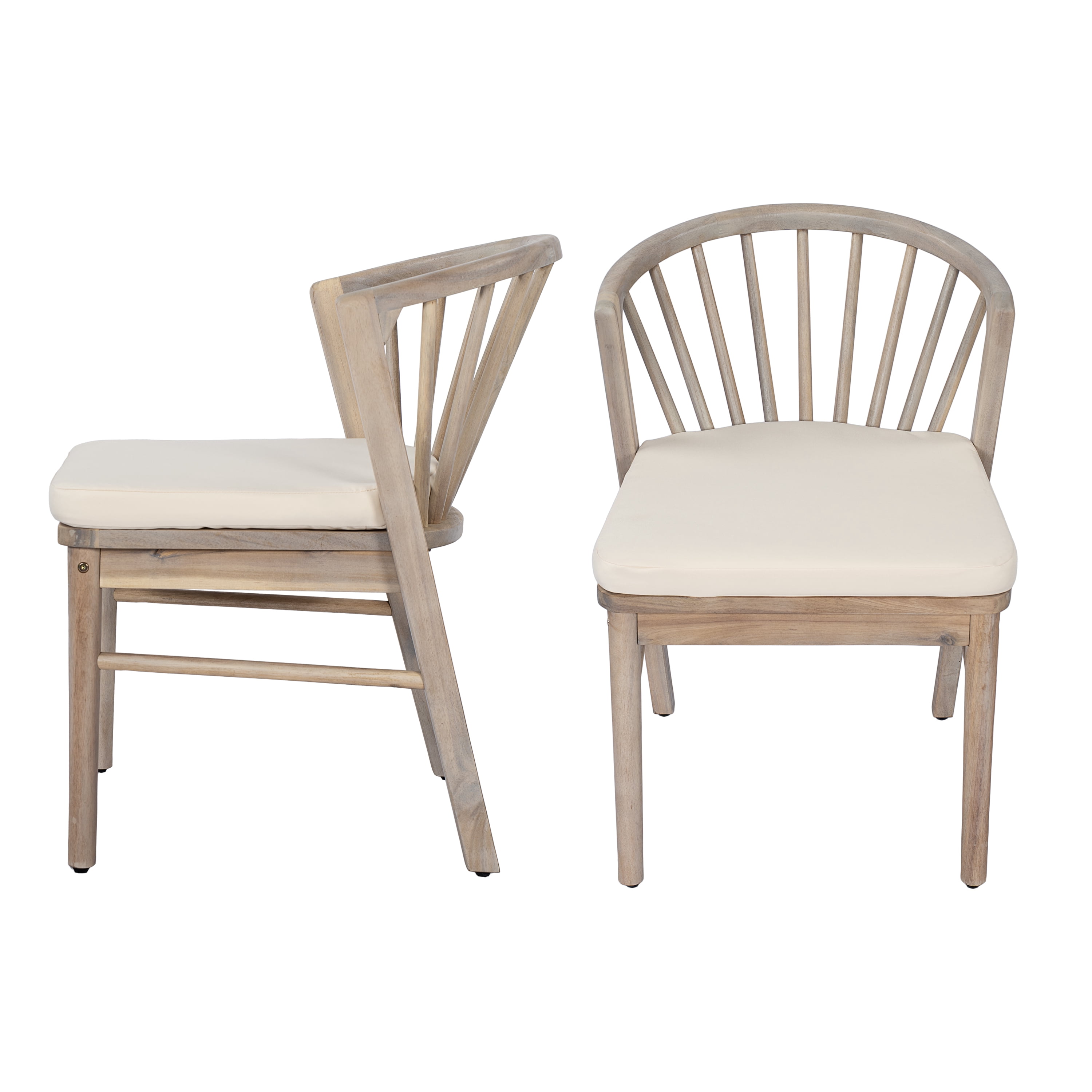Dining Chairs Set of 2, Outdoor Acacia Wood Chairs with Cream Washable Cushion for Backyard, Light White