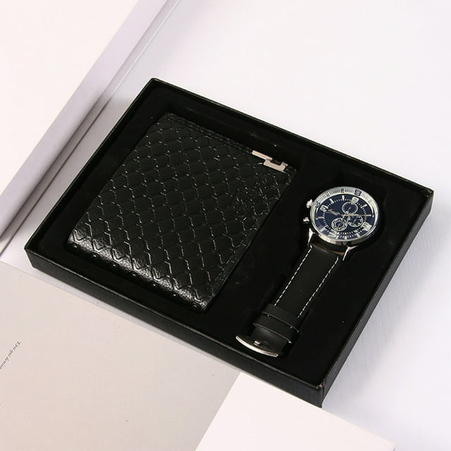 Amzcrzy Polyurethane Watch Wallet Set Wallet Watch Set with Gift Box Men's Gift Father's Day Valentine's Day Gift Business Gift Organization and Storage Dorm Room Essentials Room Decor Home Decor