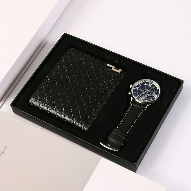 Conjunto de billetera y reloj con caja de regalo. Regalo para hombre, Día del Padre, San Valentín, regalo de empresa. Conjunto de billetera y reloj de poliuretano.