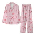 thumbnail image 2 of Audhol Cute Valentines Pjs Women's Winter Spring Home Leisure Valentine's Day Bow Love Loose Imitation Color Ding Pajama Sleepy Pants Set Valentines Pajamas for Women Red S, 2 of 4