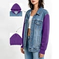 thumbnail image 2 of Women's Hooded Jeans Jackets - Drawstring Button up Denim Hoodie with Pockets Patchwork Long Sleeve Fall Sweatshirt with Hood, M, 2 of 7