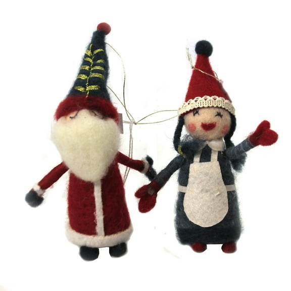 Felt Santa & Mrs Claus Set / 2 - 2 Ornaments 6.75 Inch, Wool - Scandanavian Stitchery Folksy Wo2366