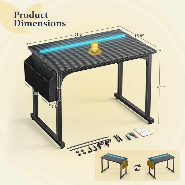 Romorgniz 32" Computer Desk with LED Lights, Black photo 2