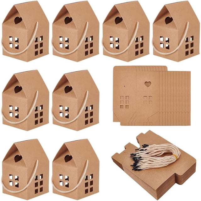 30 cajas de regalo con forma de casa, de cartón kraft de 7,6 x 7,6 x 7,6 cm, ideales para dulces, regalos, bodas, baby showers y fiestas de cumpleaños.