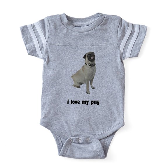 CafePress - FIN Silver Pug Love - Cute Infant Baby Football Bodysuit