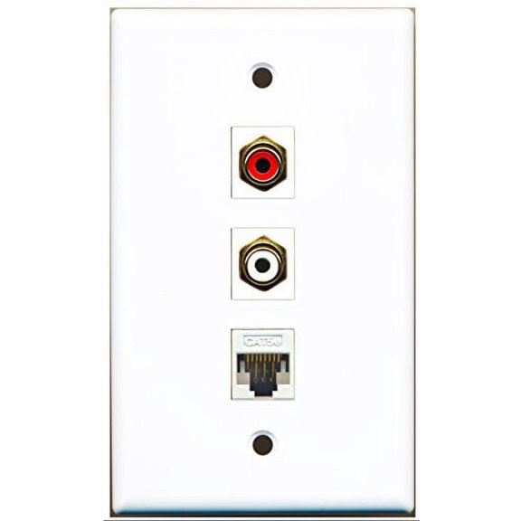 RiteAV - 1 Port RCA Red and 1 Port RCA White and 1 Port Cat5e Ethernet White Wall Plate