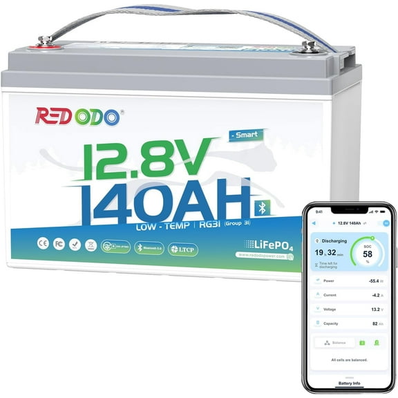 Redodo 12V 140Ah LiFePO4 Battery Smart Bluetooth Group31 Lithium Battery 150A BMS Real-Time Monitoring, Perfect for RVs, Marine, Boat, Solar and off Grid