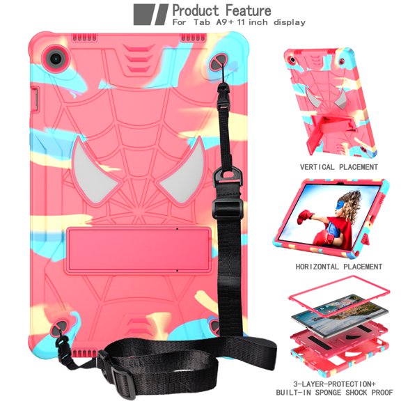 Allytech for Samsung Galaxy Tab A9 11.0" Case 2023 (SM-X210/X215/X216), Rugged Case with Hidden Kickstand & Adjustable Shoulder Strap, Thickned Silicon Edges Shockproof Protective Case - Rose