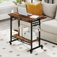 thumbnail image 2 of Costway Mobile Laptop Desk with Keyboard Tray, Lower Shelf, 3 Hooks, 4 Universal Wheels Rustic Brown, 2 of 10