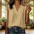 thumbnail image 2 of Women's Sleeveless Tank Tops Textured Loose Tunic Tops Button Slit Hem Casual Layering Shirts Solid Basic Tank Shirts Fashion Outfit Khaki, 2 of 9