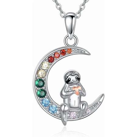 Sloth Necklace 925 Sterling Silver Moon Sloth Pendant Necklace Sloth Jewelry Gifts for Women