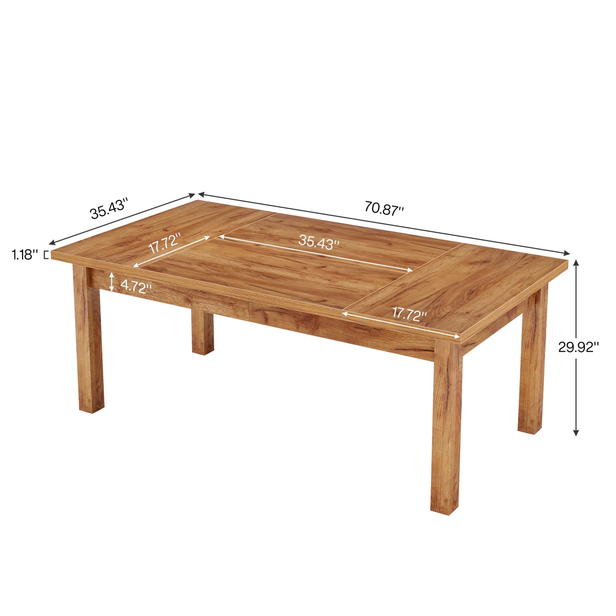 MAYEERTY 70.9 Inch Farmhouse Wood Dining Table, Rectangular Breakfast Table with Ample Legroom for 6 to 8 People