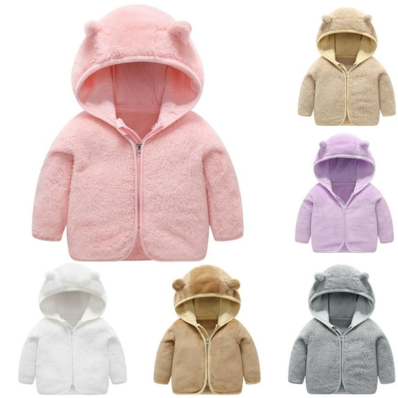 Feancey Baby Girls Fleece Jackets Toddler Boys Cute Ear Hooded Jacket Kids Winter Thick Warm Fuzzy Coats Soft Cozy Infant Outerwear Brown 6-12 Months