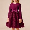 thumbnail image 2 of SBYOJLPB Robe à Col Rond pour Enfants Couleur Unie Robe à Manches Longues Jupe Décontractée et Confortable avec Nœud en Maille pour Filles, 2 of 5