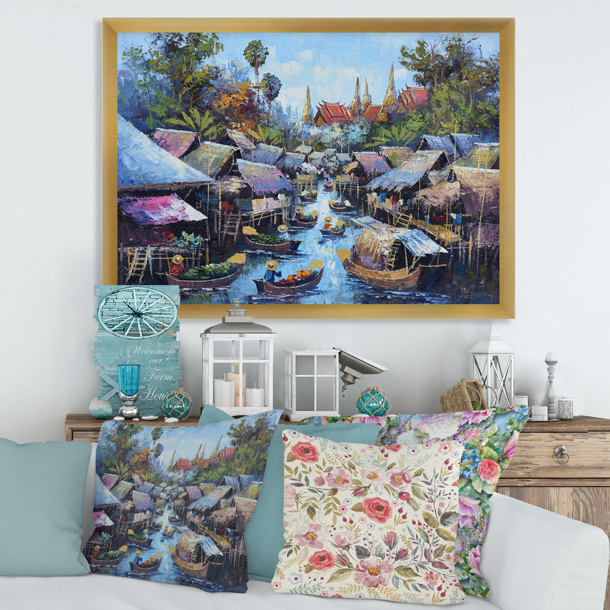 Designart 'Ancient Waterside Life I' Traditional Framed Art Print