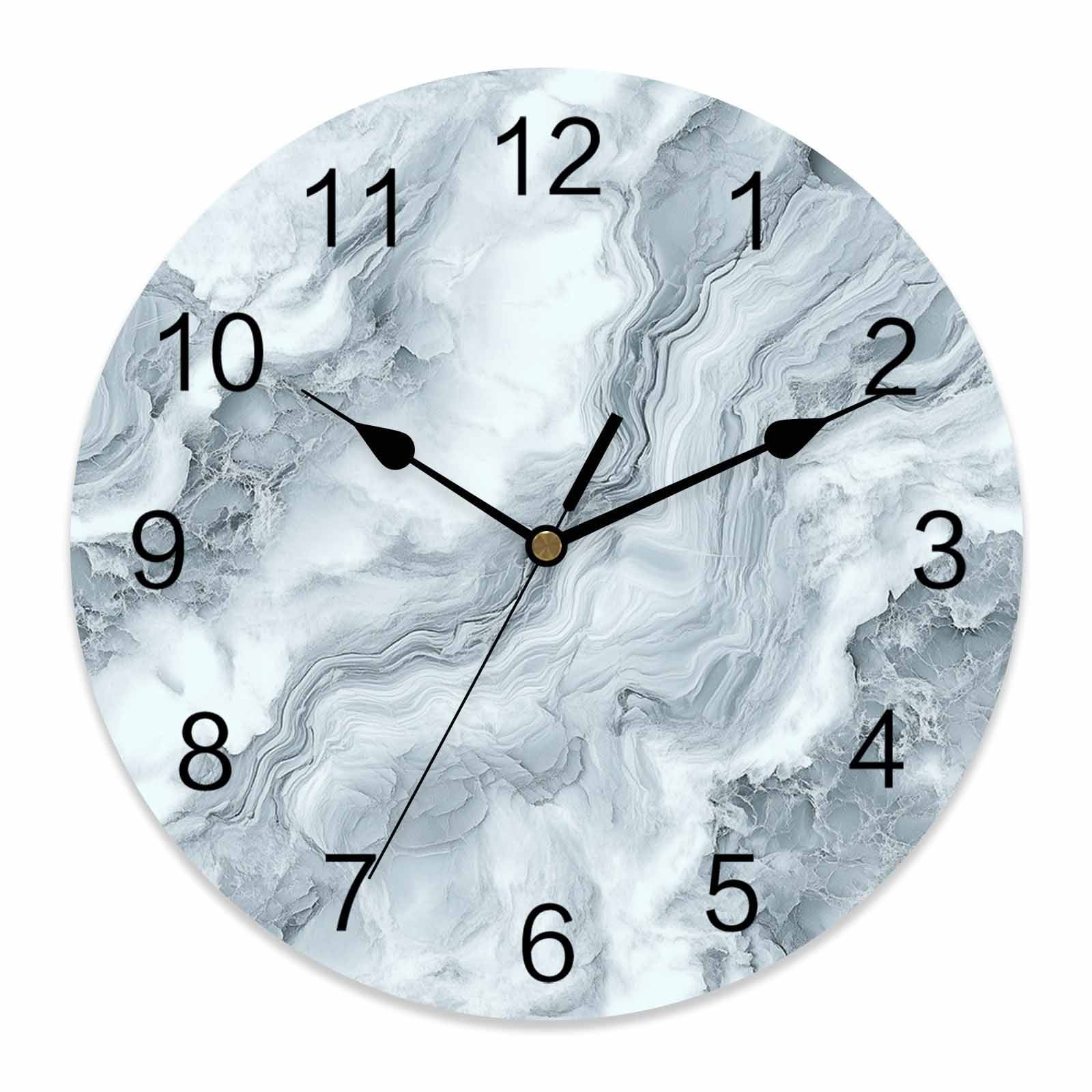 14 Inch Marble Texture Wall Clock, Abstract Grey White Gradient Art Battery Operated Silent Non Ticking Clocks, Easy to Read Round Wall Clock for Kitchen/Living Room/Bedroom/Bathroom