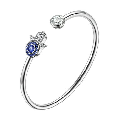 Jewmon Hamsa Hand Bangle Platinum Plated Adjustable Hand of Fatima Evil Eye Bracelet Protection Jewelry