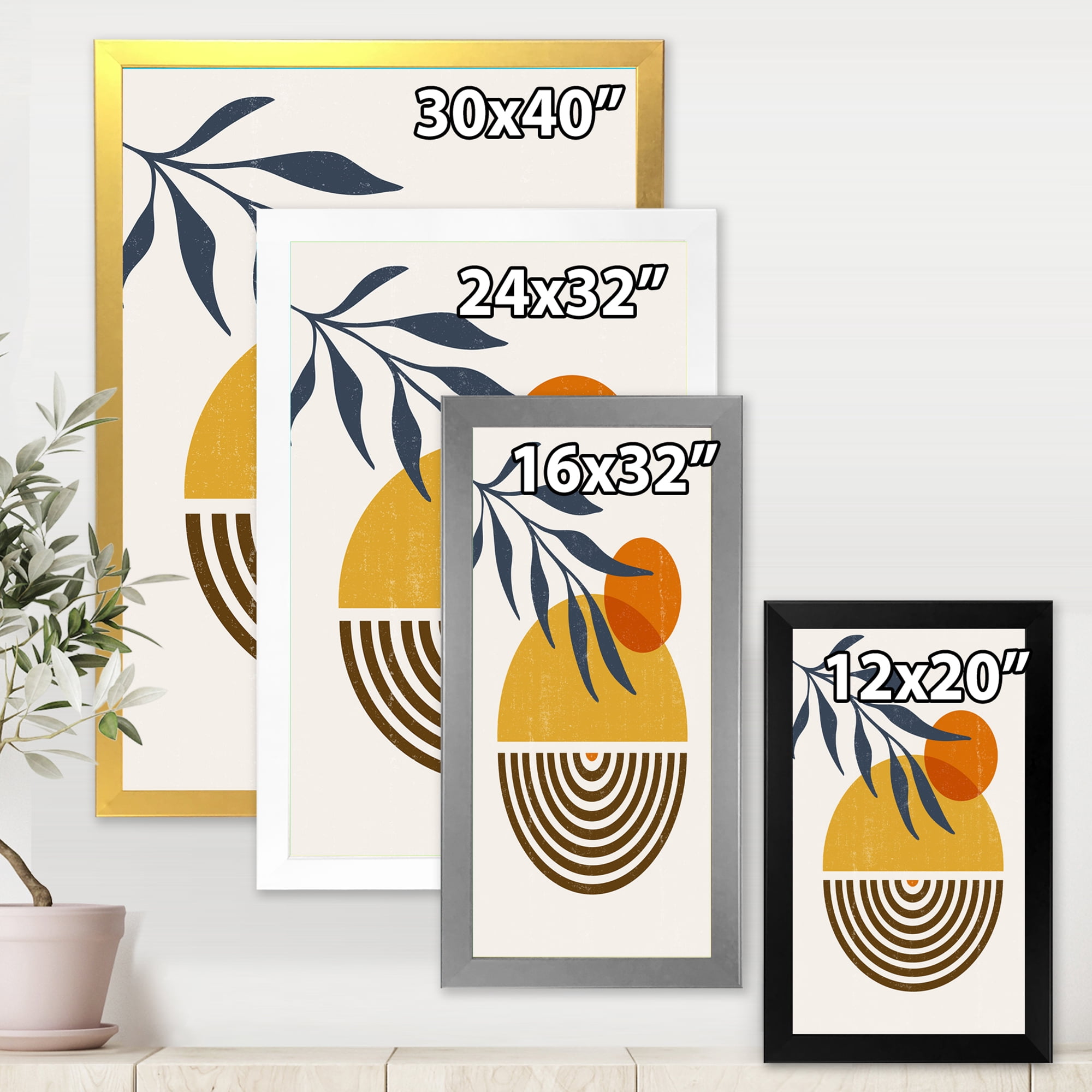 Designart 'Abstract Shapes With Botanical Minimalist Leaf IV' Modern Framed Art Print