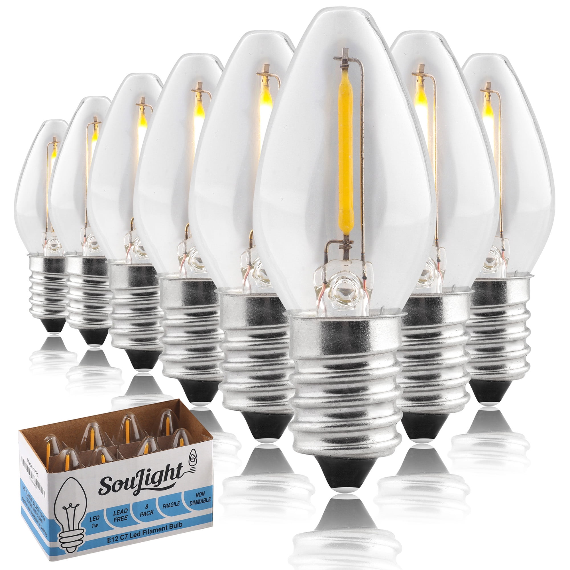 bloed waarschijnlijk Superioriteit Soulight LED Night Light Bulb C7 E12 LED Bulbs Candelabra Light Bulbs, 1  Watt Equivalent 10W Incandescent Bulb, Warm White 2700K, Lead Free Base,  Window Candles & Chandeliers Replacement Bulb, 8 Pack -